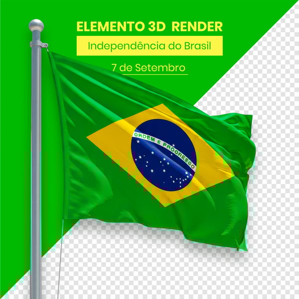 BANDEIRA ELEMENTO INDEPENDÊNCIA DO BRASIL 7 DE SETEMBRO 3D COMPOSIÇÃO