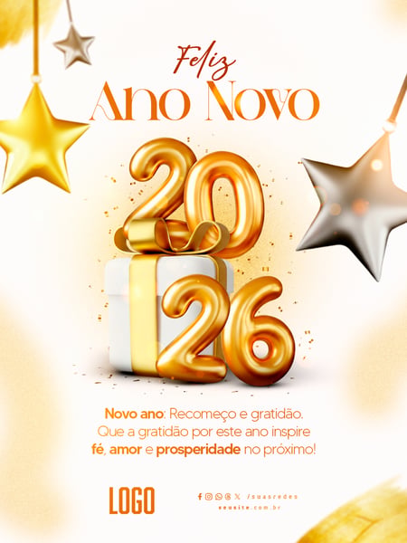 FLYER FELIZ ANO NOVO 2026 COM MENSAGEM