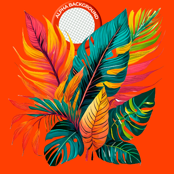 ELEMENTO FOLHAS TROPICAIS COLORIDAS PARA COMPOSIÇÃO PNG TRANSPARENTE SEM FUNDO