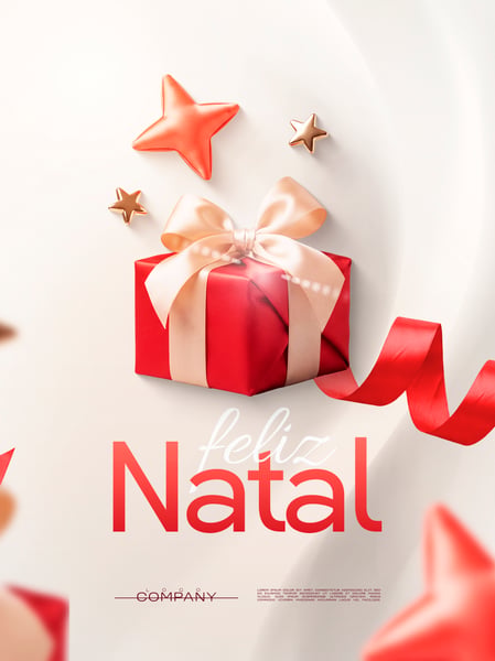 FELIZ NATAL LAÇO BEGE E PRESENTE VERMELHO SOCIAL MEDIA FLYER PSD EDITÁVEL