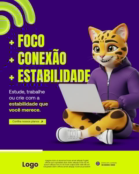 Mascote Onça-pintada Com Notebook: Foco, Conexão E Estabilidade Para Estudo, Trabalho E Criação Online Social Media PSD Editável