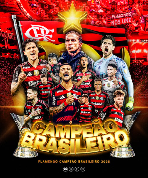 FLYER ESPORTIVO FUTEBOL FLAMENGO CAMPEÃO BRASILEIRO 2025