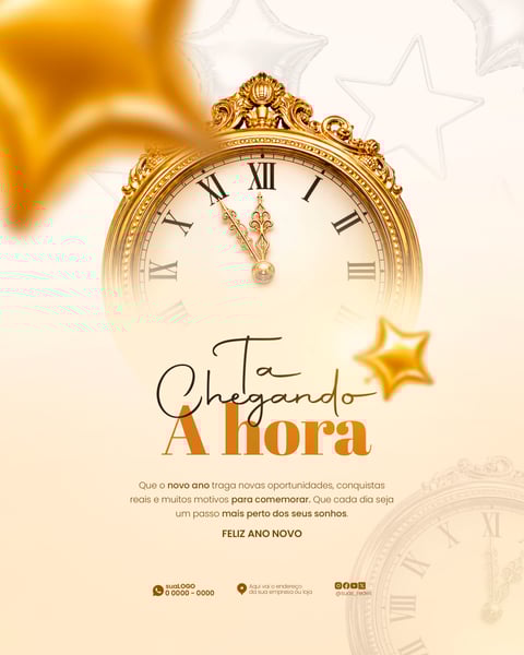 RELÓGIO DOURADO CLÁSSICO COM TEXTURA BRILHANTE E FUNDO ESTRELADO PARA DESIGN DE