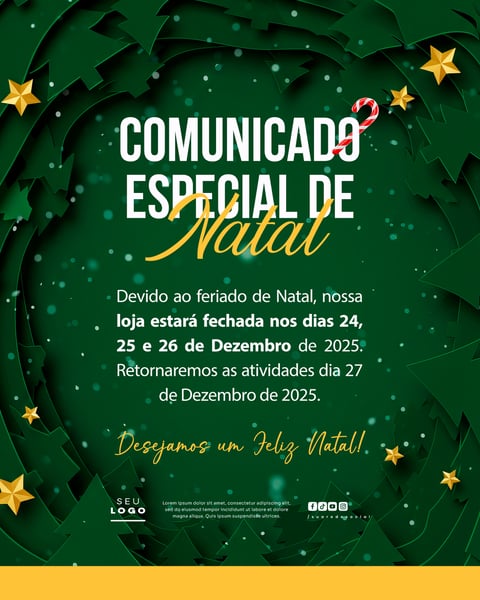 COMUNICADO DE NATAL AVISO ANÚNCIO RECESSO FERIADO SOCIAL MEDIA PSD EDITÁVEL 3