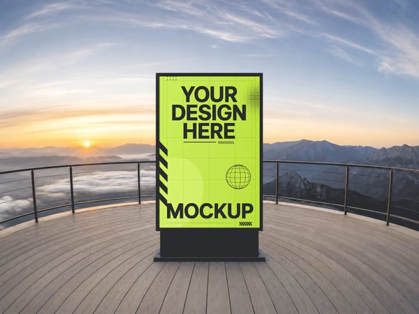 POSTER MOCKUP EM MIRANTE DE MONTANHA VISTA FRONTAL
