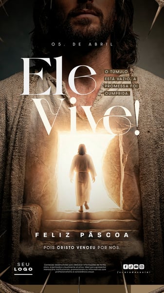 FELIZ PÁSCOA 05 DE ABRIL ELE VIVE STORY SOCIAL MEDIA PSD EDITÁVEL 4
