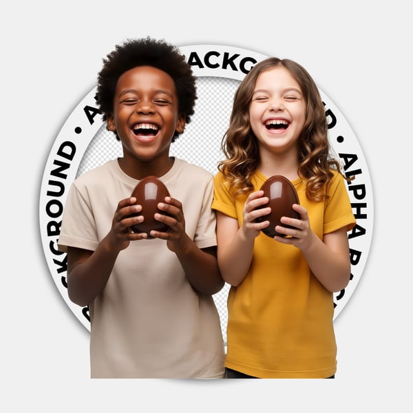 DUAS CRIANÇAS FELIZES SEGURANDO UM OVO DE PÁSCOA NAS MÃOS 04