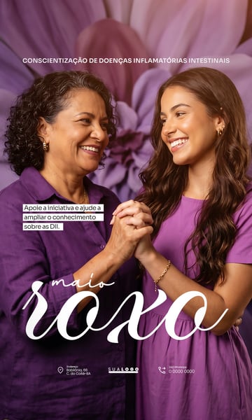 Maio Roxo CONSCIENTIZAÇÃO DE DOENÇAS INFLAMATÓRIAS INTESTINAIS SOCIAL MEDIA PSD EDITÁVEL 4