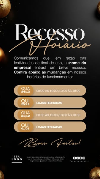 HORÁRIO DE FUNCIONAMENTO / RECESSO