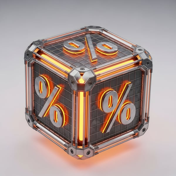 BLOCOS 3D CINZA ESCURO COM ÍCONES DE PORCENTAGEM COM DETALHES NEON LARANJA, FUTURISTA (1)