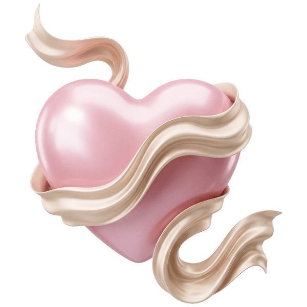 HEART SYMBOL WRAPPED IN FLOWING SILK RIBBON