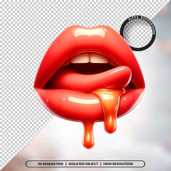 3D RENDER BOCA LÍNGUA LEITE ELEMENTO ÍCONE PSD PNG 24