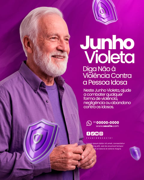 SOCIAL MEDIA JUNHO VIOLETA MÊS DE CONSCIENTIZAÇÃO DA VIOLÊNCIA CONTRA A PESSOA IDOSA PSD EDITÁVEL