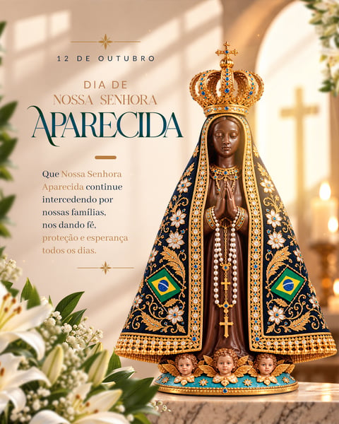 Nossa Senhora Aparecida 12 Outubro Fé e Proteção Mensagem PSD Editável