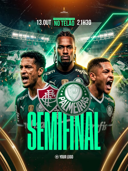 FUTEBOL SEMIFINAL TRANSMISSÃO AO VIVO SOCIAL MEDIA FLYER PSD EDITÁVEL