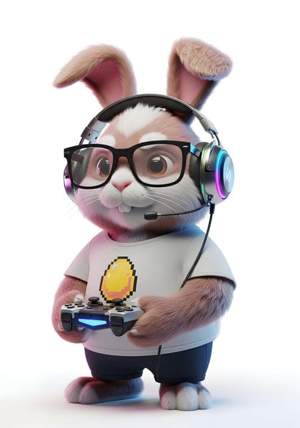 COELHINHO DA PÁSCOA GAMER COM HEADPHONE E ÓCULOS 02