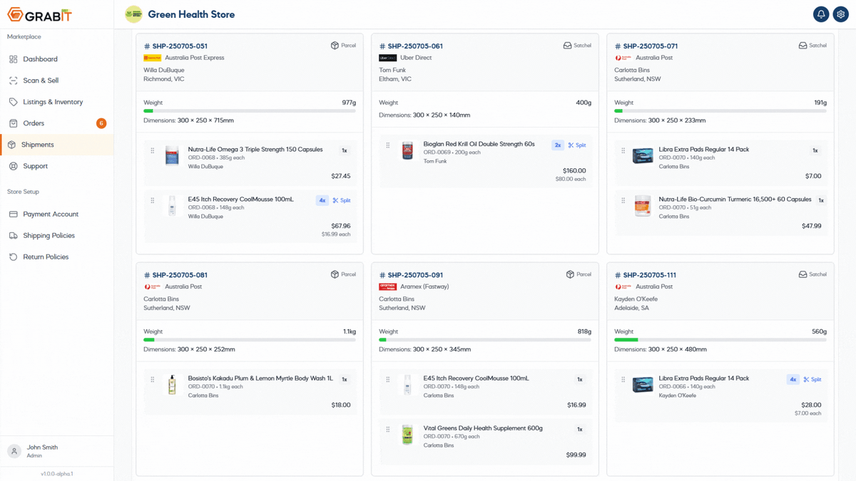 GRABIT shipments journey