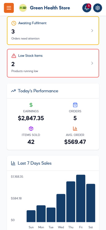 GRABIT mobile dashboard view