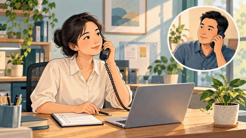 Nhân viên bán hàng lắng nghe nhu cầu khách hàng qua điện thoại và ghi chú vào sổ.