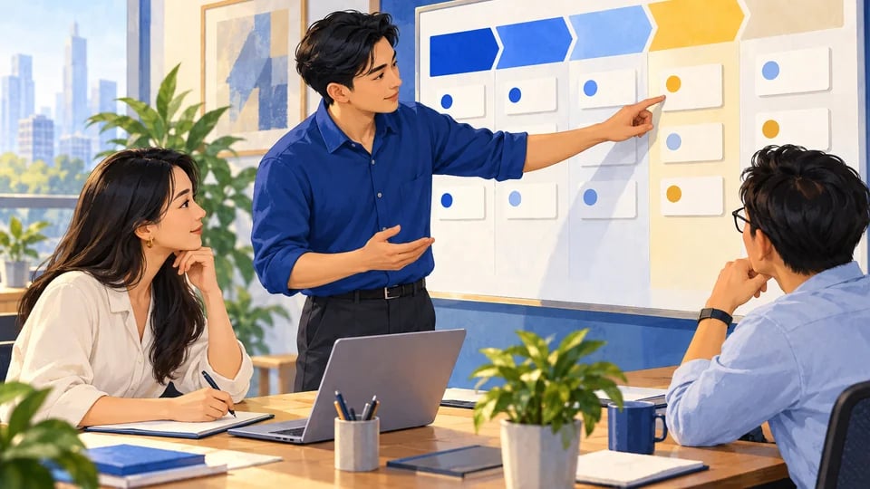 Đội kinh doanh kiểm tra giai đoạn và bước tiếp theo của các cơ hội bán hàng.