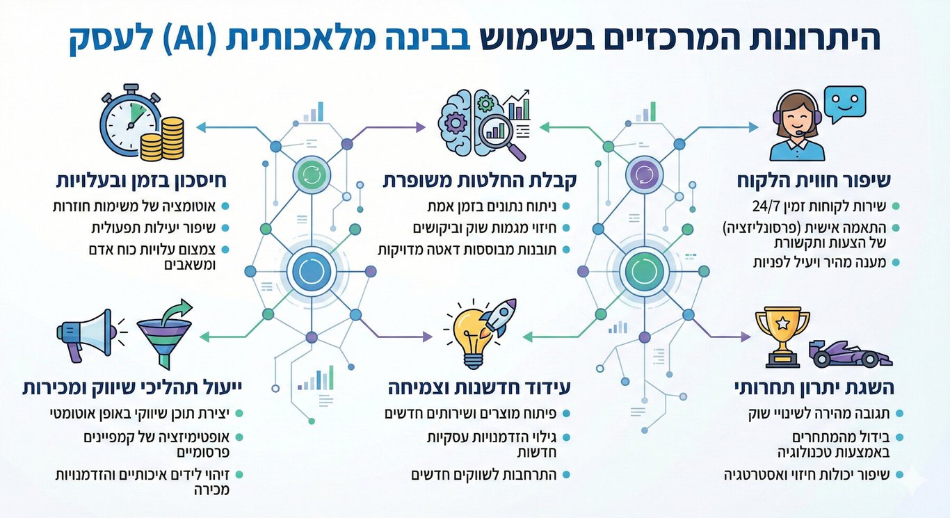 אינפוגרפיקה שמסבירה את היתרונות של כלי Ai לעסק