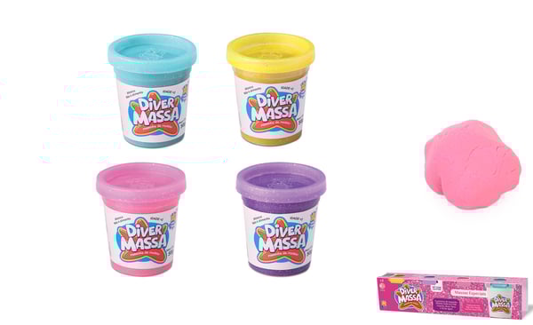 MASSA DE MODELAR 4 CORES 200 G COM GLITTER