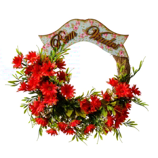 GUIRLANDA BEM VINDOS 43 CM COM FLOR MARGARIDA E VERDES