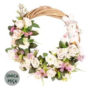 GUIRLANDA FELIZ PÁSCOA 40 CM BOTÃO COM COELHO