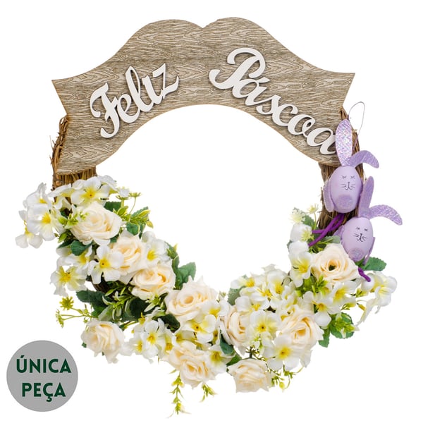 GUIRLANDA FELIZ PÁSCOA 35 CM ROSA COM COELHOS LILÁS