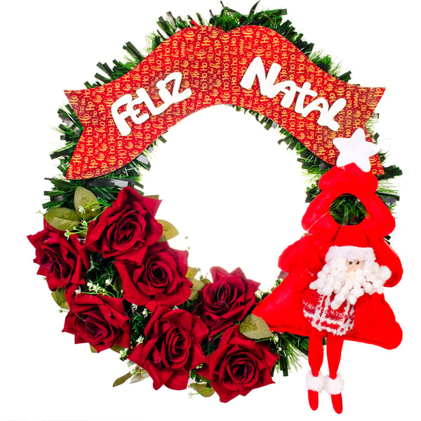 GUIRLANDA FELIZ NATAL 50 CM ROSAS E PAPAI NOEL