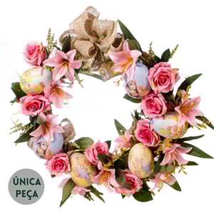 GUIRLANDA PÁSCOA 48 CM COM LAÇO ROSA E OVOS