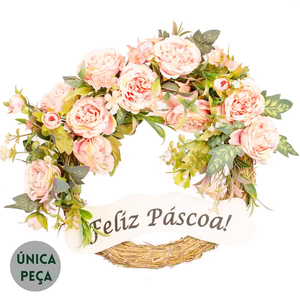 GUIRLANDA PÁSCOA 38 CM FELIZ PÁSCOA COM PÊONIAS