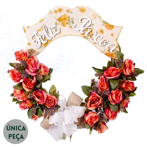 GUIRLANDA FELIZ PÁSCOA 45 CM COM ROSAS