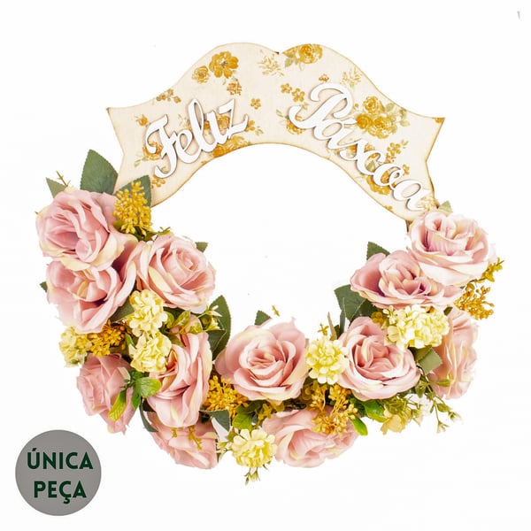 GUIRLANDA FELIZ PÁSCOA 45 CM COM ROSAS