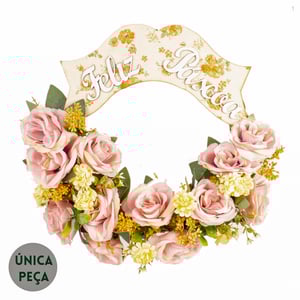 GUIRLANDA FELIZ PÁSCOA 45 CM COM ROSAS