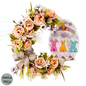 GUIRLANDA FELIZ PÁSCOA 60 CM ROSAS COM COMPLEMENTO E LAÇO