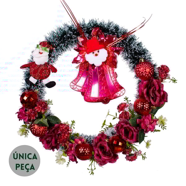 GUIRLANDA SINO COM PAPAI NOEL 40 CM ROSA E BOLAS
