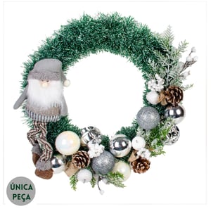 GUIRLANDA NATAL 40 CM PAPAI NOEL BOLAS COM SEMENTES NEVADAS