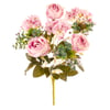 BUQUÊ ROSA X9 6 FLORES 42 CM COM HORTÊNSIA E COMPLEMENTOS