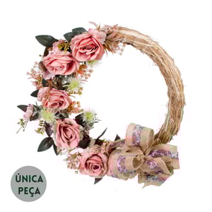 GUIRLANDA ROSA 40 CM COM MAMONA E LAÇO