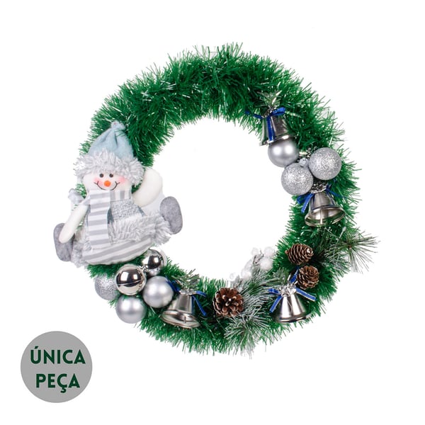 GUIRLANDA NATAL 34 CM COM BOLAS E SINOS PRATA
