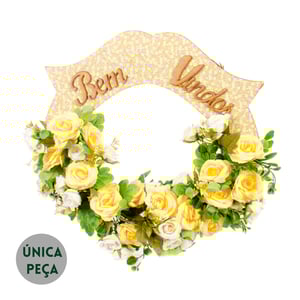 GUIRLANDA BEM VINDOS 43 CM ROSA AMARELA E PEÔNIA BRANCA