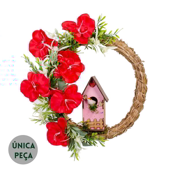 GUIRLANDA ORQUÍDEA 45 CM COM CASINHA DE PASSARINHO