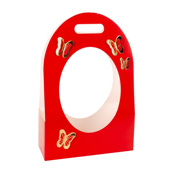 CESTA KRAFT 34X22X9,5 CM COM ALÇAS BORBOLETAS RELEVO