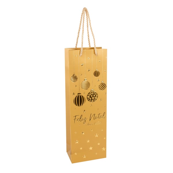 SACOLA NATAL 36X12X7 CM GARRAFA DECORADA EM RELEVO COM ALÇA