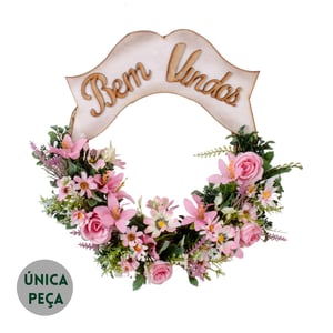 GUIRLANDA BEM VINDOS BOTÃO E MARGARIDA ROSA 40 CM