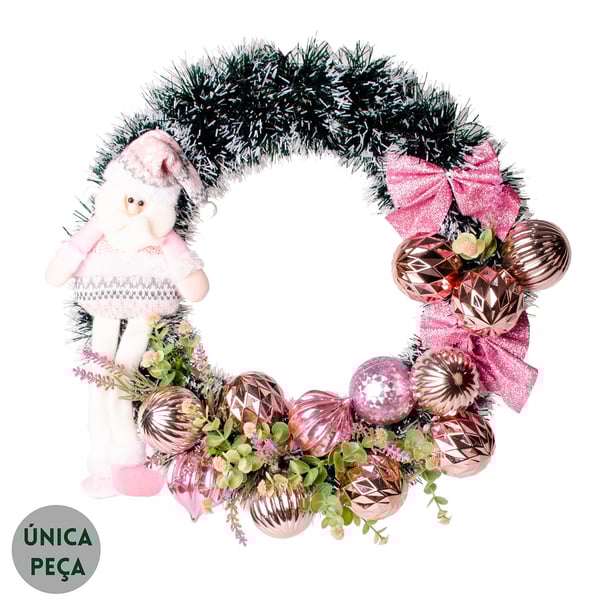 GUIRLANDA NATAL 40 CM PAPAI NOEL E BOLAS ROSAS