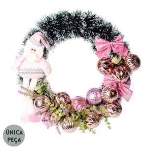 GUIRLANDA NATAL 40 CM PAPAI NOEL E BOLAS ROSAS