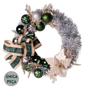 GUIRLANDA NATAL 40 CM LAÇO E BOLAS VERDES