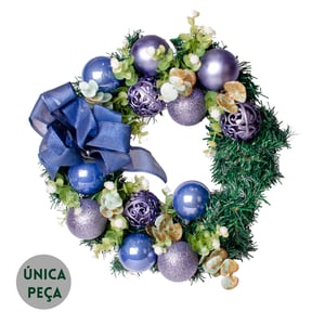 GUIRLANDA NATAL 35 CM LAÇO E BOLAS AZUIS